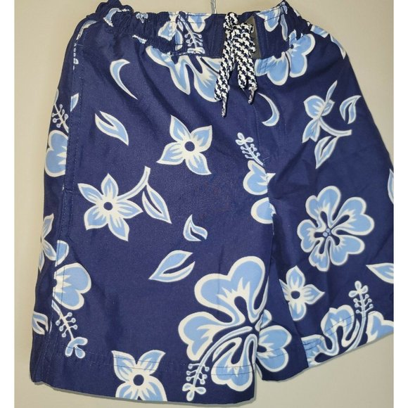 Land's End Series Blue White tropical print board shorts, size 4-5T, pre-owned - Picture 3 of 5